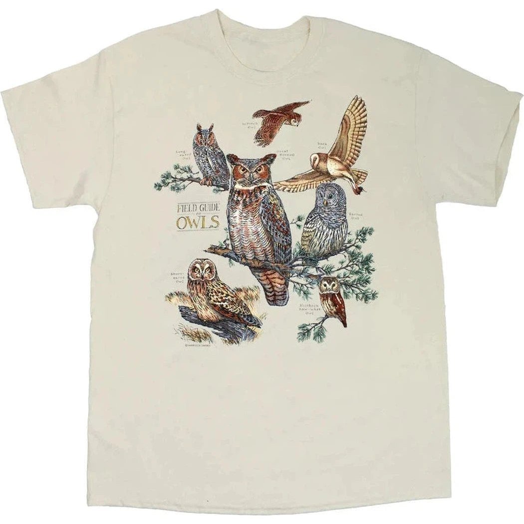 Liberty Graphics Field Guide To Owls Short Sleeve T-Unisex - Clothing - Tops-Stone-S-Appalachian Outfitters