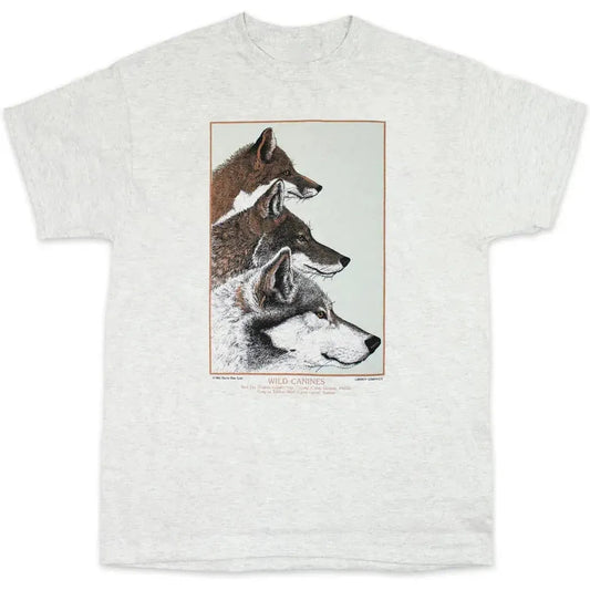 A light ash colored Liberty Graphics Wild Canines Short Sleeve T with a graphic of three wild canines in profile on the front.