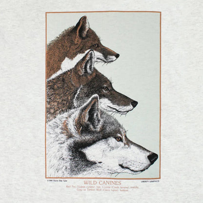 Side view of the Liberty Graphics Wild Canines Short Sleeve T in Ash showing the wolf illustration against a light background.