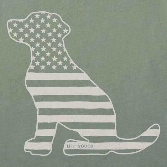Life is Good Men's American Flag Dog Short Sleeve Crusher-LITE Tee-Men's - Clothing - Tops-Appalachian Outfitters