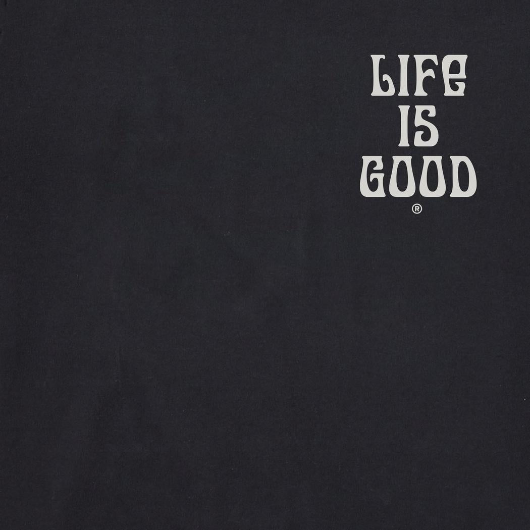 A charcoal colored Life is Good Men's Fantasy Football Short Sleeve Crusher Tee with white text on the front.