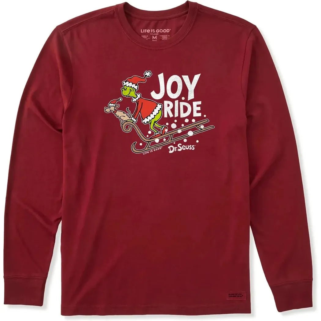 Life is Good Men's Joy Ride Grinch Long Sleeve Crusher Tee-Men's - Clothing - Tops-Adirondack Red-M-Appalachian Outfitters