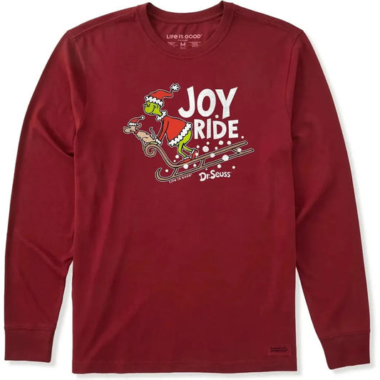Life is Good Men's Joy Ride Grinch Long Sleeve Crusher Tee-Men's - Clothing - Tops-Adirondack Red-M-Appalachian Outfitters