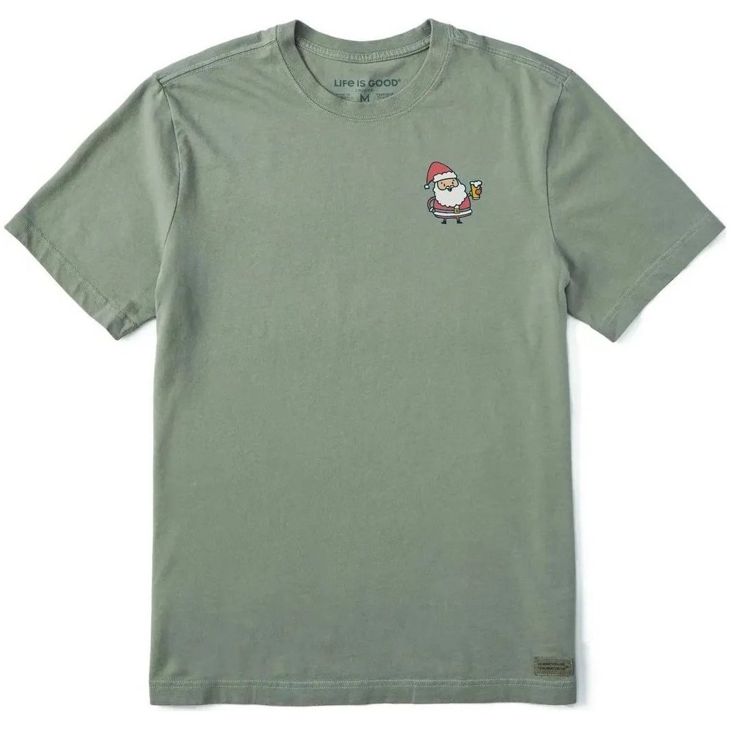 Life is Good Men's Little Santa w Beer Short Sleeve Crusher Tee-Men's - Clothing - Tops-Moss Green-M-Appalachian Outfitters