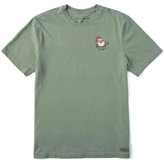 Life is Good Men's Little Santa w Beer Short Sleeve Crusher Tee-Men's - Clothing - Tops-Moss Green-M-Appalachian Outfitters