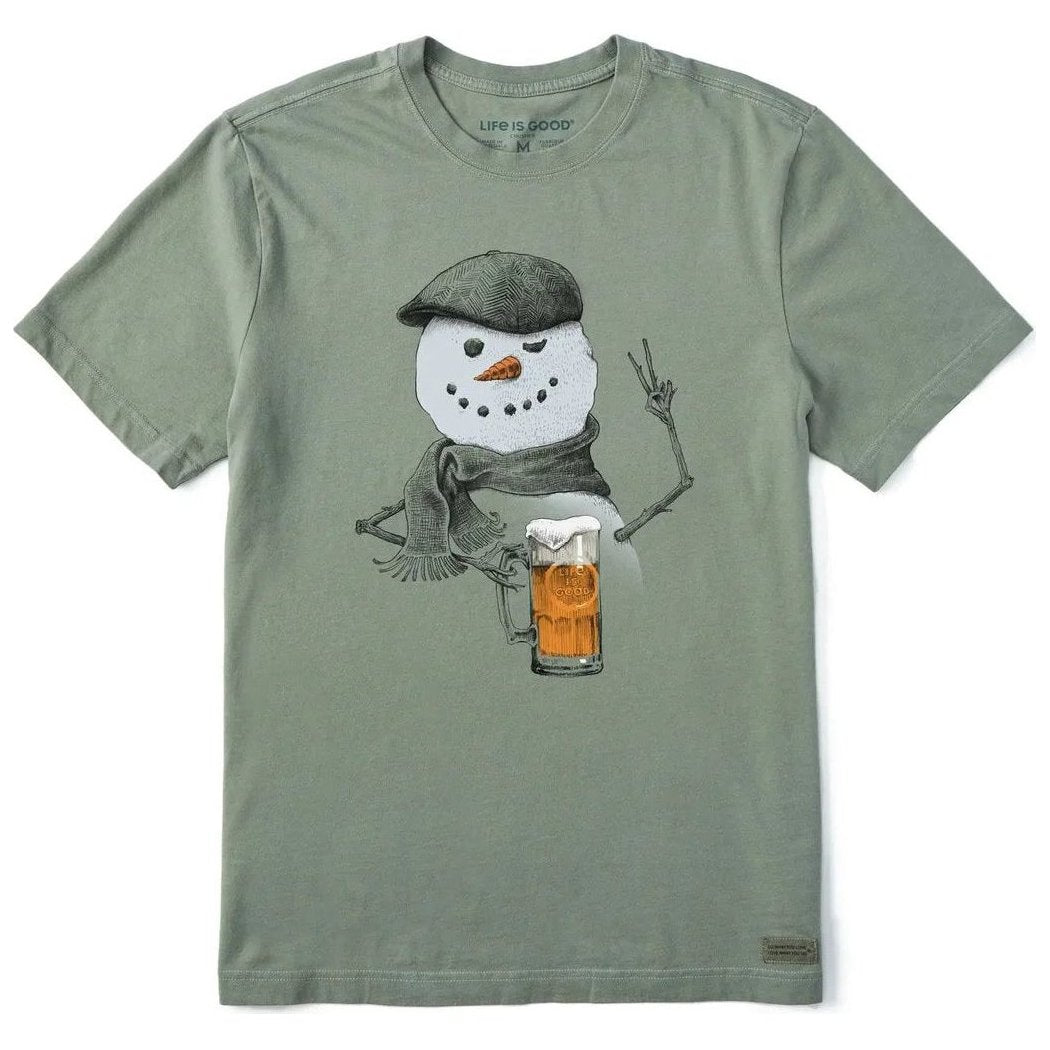 Life is Good Men's Peaceful Snowman w Beer Short Sleeve Crusher Tee-Men's - Clothing - Tops-Heather Gray-M-Appalachian Outfitters