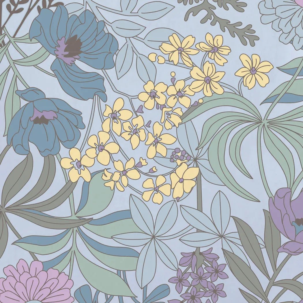 A close-up of the Life is Good Women's Botanical Garden Pattern Tiered Tank Dress in Glacier Blue showing the floral pattern and tiered design.