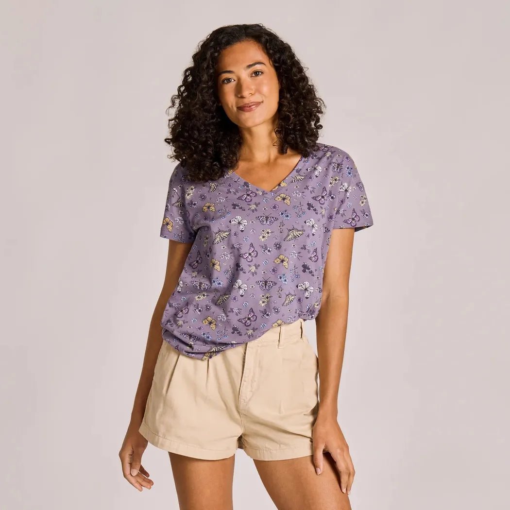 Life is Good Women's Butterfly Garden Pattern Crusher-LITE Easy Vee-Women's - Clothing - Tops-Appalachian Outfitters