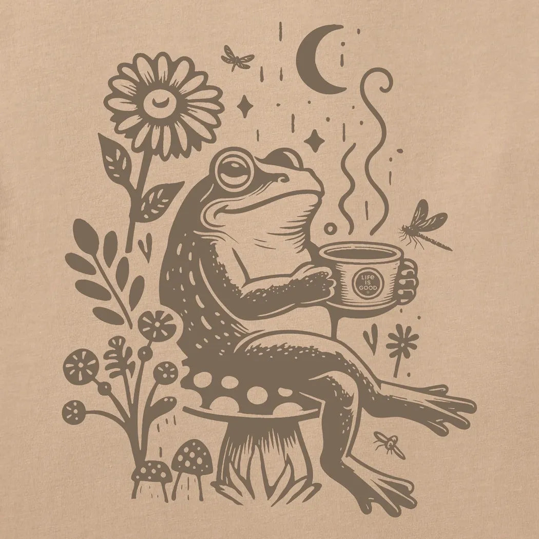Life is Good Women's Frog on a Toadstool Coffee Short Sleeve Crusher Tee-Women's - Clothing - Tops-Appalachian Outfitters