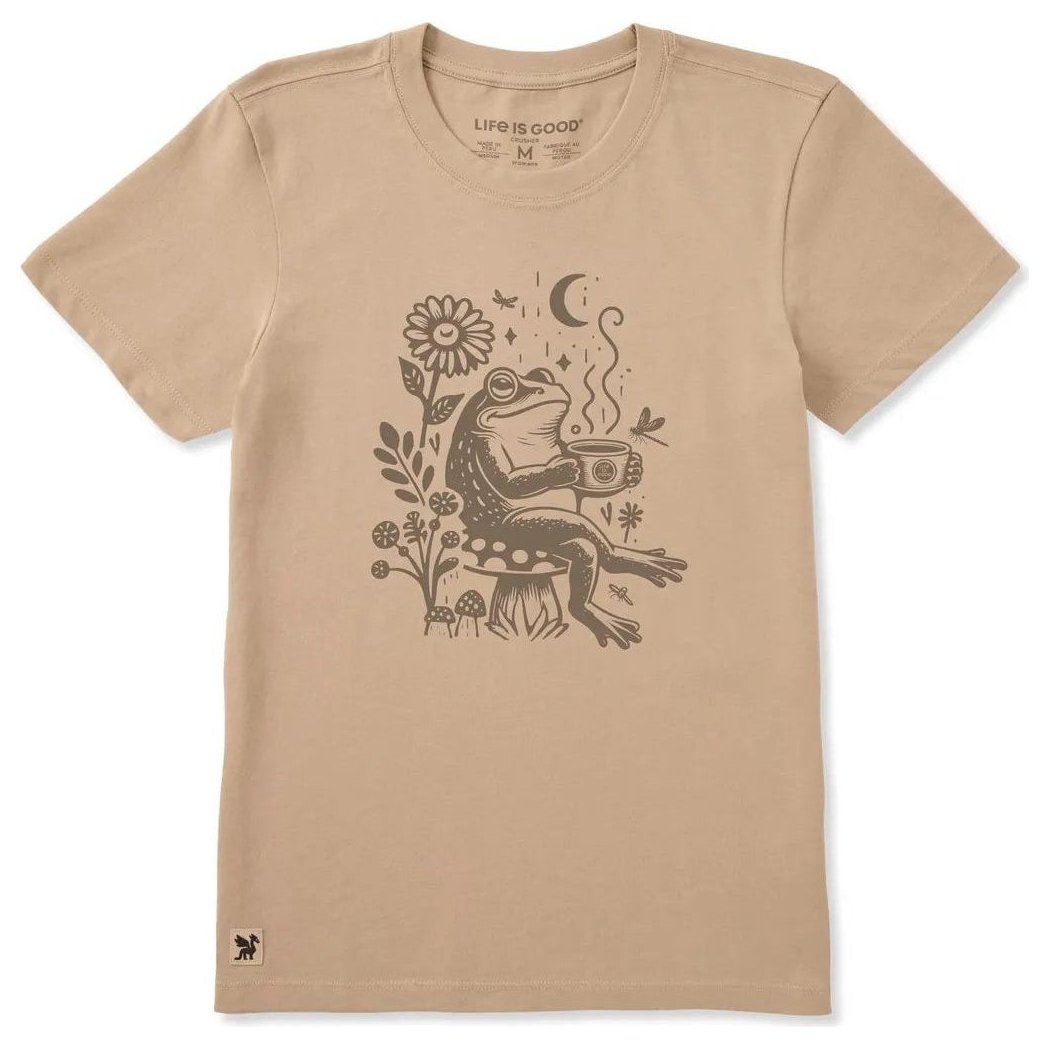 Life is Good Women's Frog on a Toadstool Coffee Short Sleeve Crusher Tee-Women's - Clothing - Tops-Appalachian Outfitters
