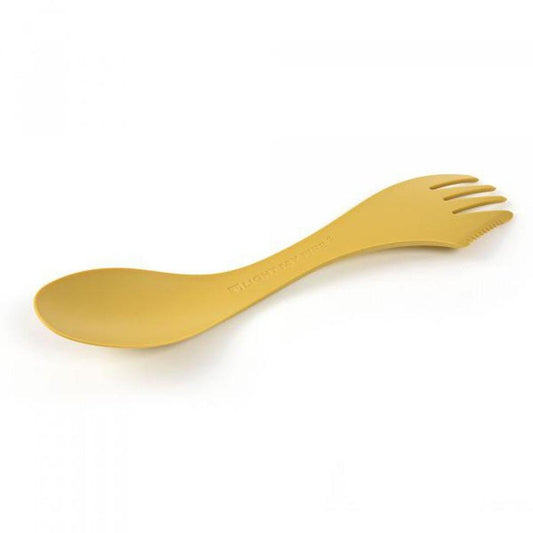 Side view of the Light My Fire Spork Large Serving BIO showing the spoon and fork design against a white background.
