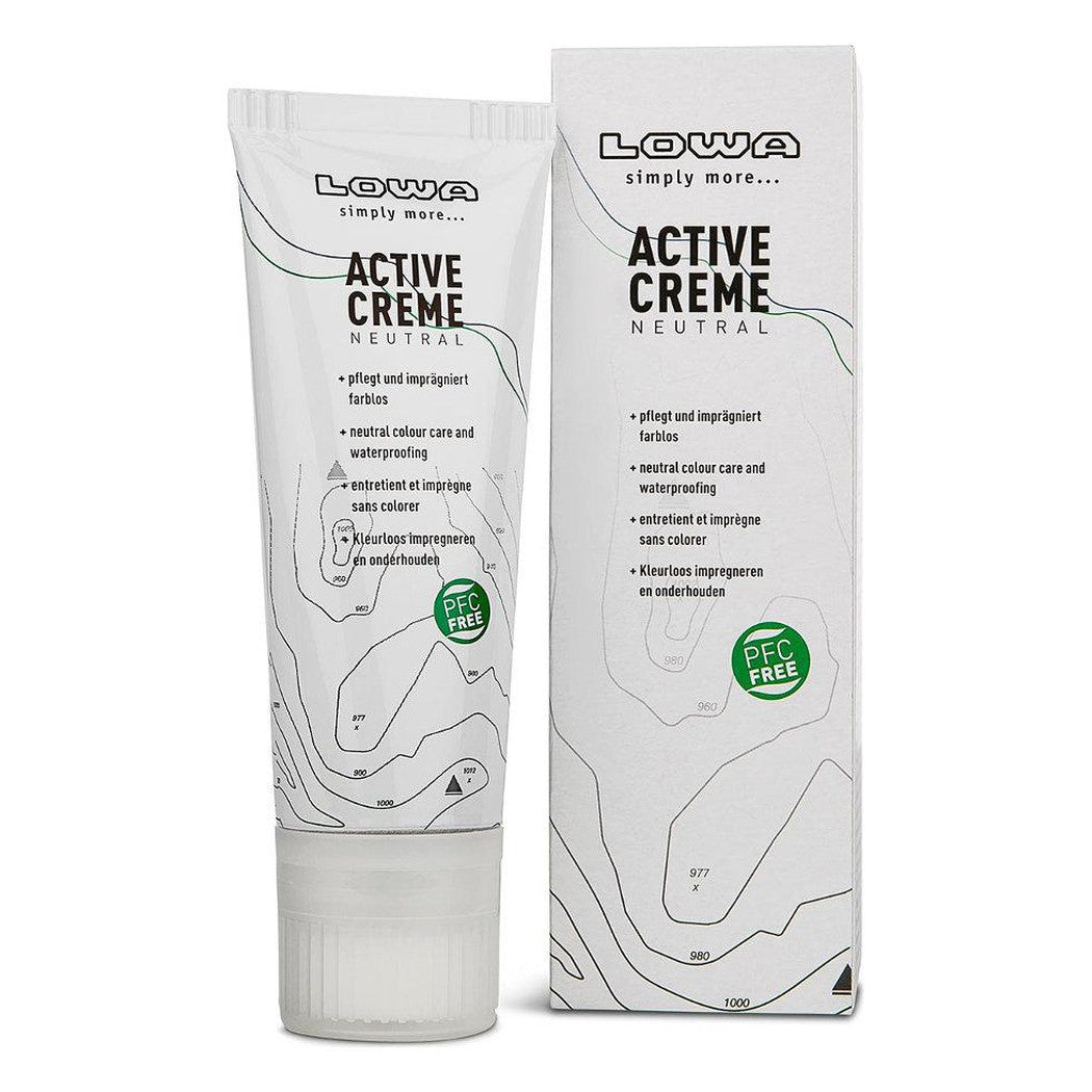 Side view of the Lowa Active Cream 75 ml tube and box against a white background.