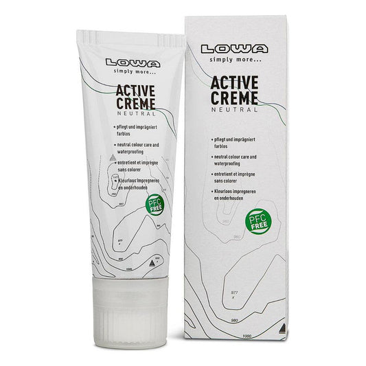 Side view of the Lowa Active Cream 75 ml tube and box against a white background.