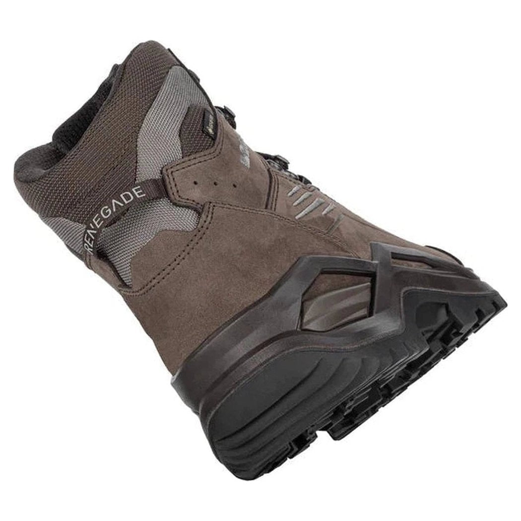 Side view of the Lowa Men's Renegade EVO GTX Mid in Anthracite/Steel Blue showing the lugged outsole against a white background.