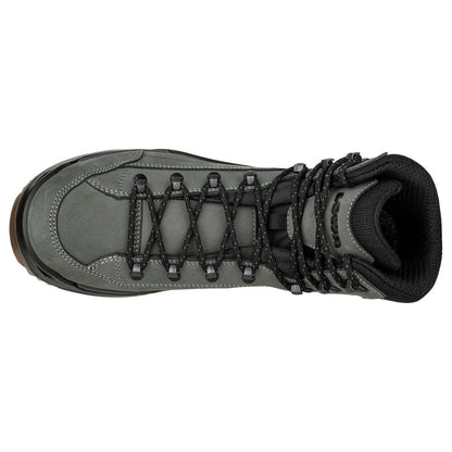 Top view of the Lowa Renegade EVO GTX Mid in Dark Grey/Black showing the lacing system and black collar against a white background.