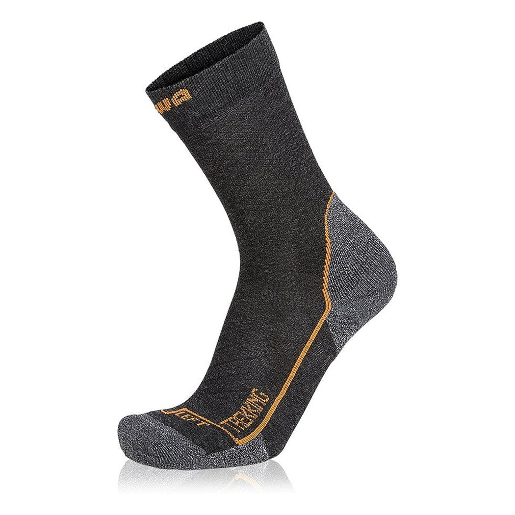 Side view of the Lowa Trekking Socks in Anthracite showing the reinforced heel and toe against a white background.