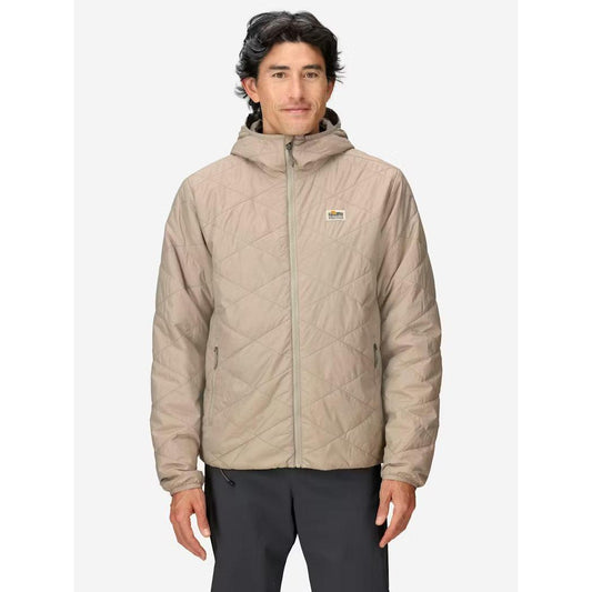 A front view of the Marmot Men's Onward Insulated Hoody in Shale Grey on a model against a plain white background.