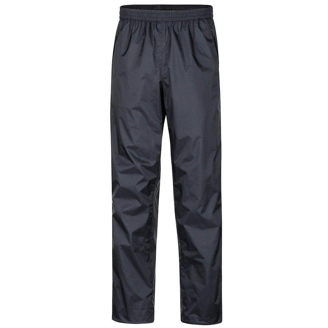 Side view of the Marmot Men's PreCip Eco Pant in Black against a white background.