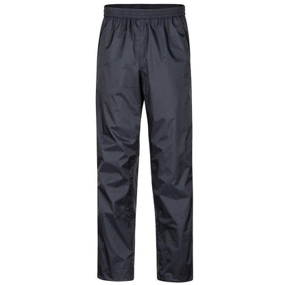 Side view of the Marmot Men's PreCip Eco Pant in Black against a white background.