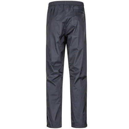 Back view of the Marmot Men's PreCip Eco Pant in Black showing the elastic waistband and straight leg fit against a white background.