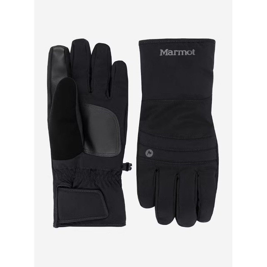 Front and back view of the Marmot Women's Moraine Glove in Black showing the palm and back of the glove against a white background.