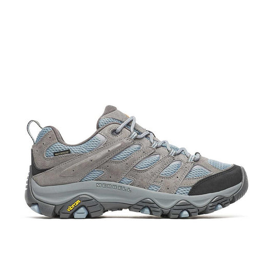 Side view of the Merrell Women's Moab 3 Waterproof in Altitude color showing the lugged outsole against a white background.