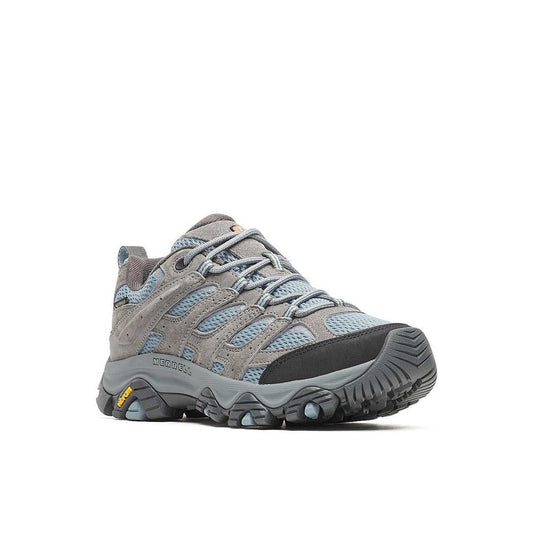 A side view of the Merrell Women's Moab 3 Waterproof in Altitude color showing the lugged outsole against a white background.