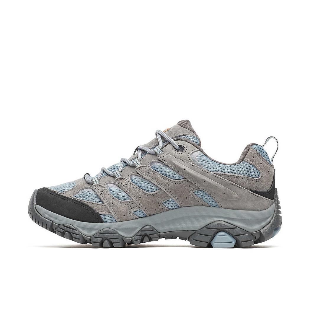 Side view of the Merrell Women's Moab 3 Waterproof in Altitude showing the lugged outsole against a white background.