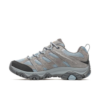 Side view of the Merrell Women's Moab 3 Waterproof in Altitude showing the lugged outsole against a white background.