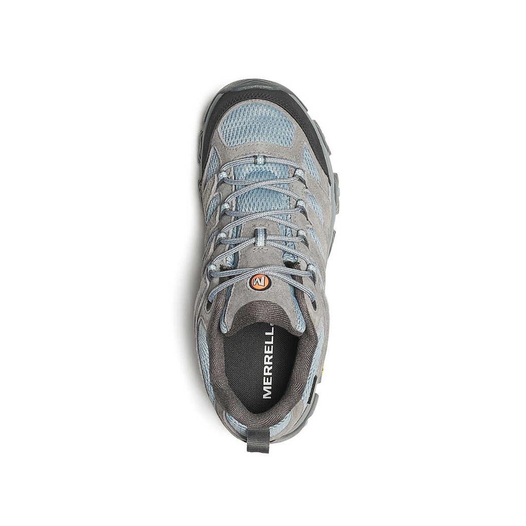 Top view of the Merrell Women's Moab 3 Waterproof in Altitude color, showing the laces and tongue branding against a white background.