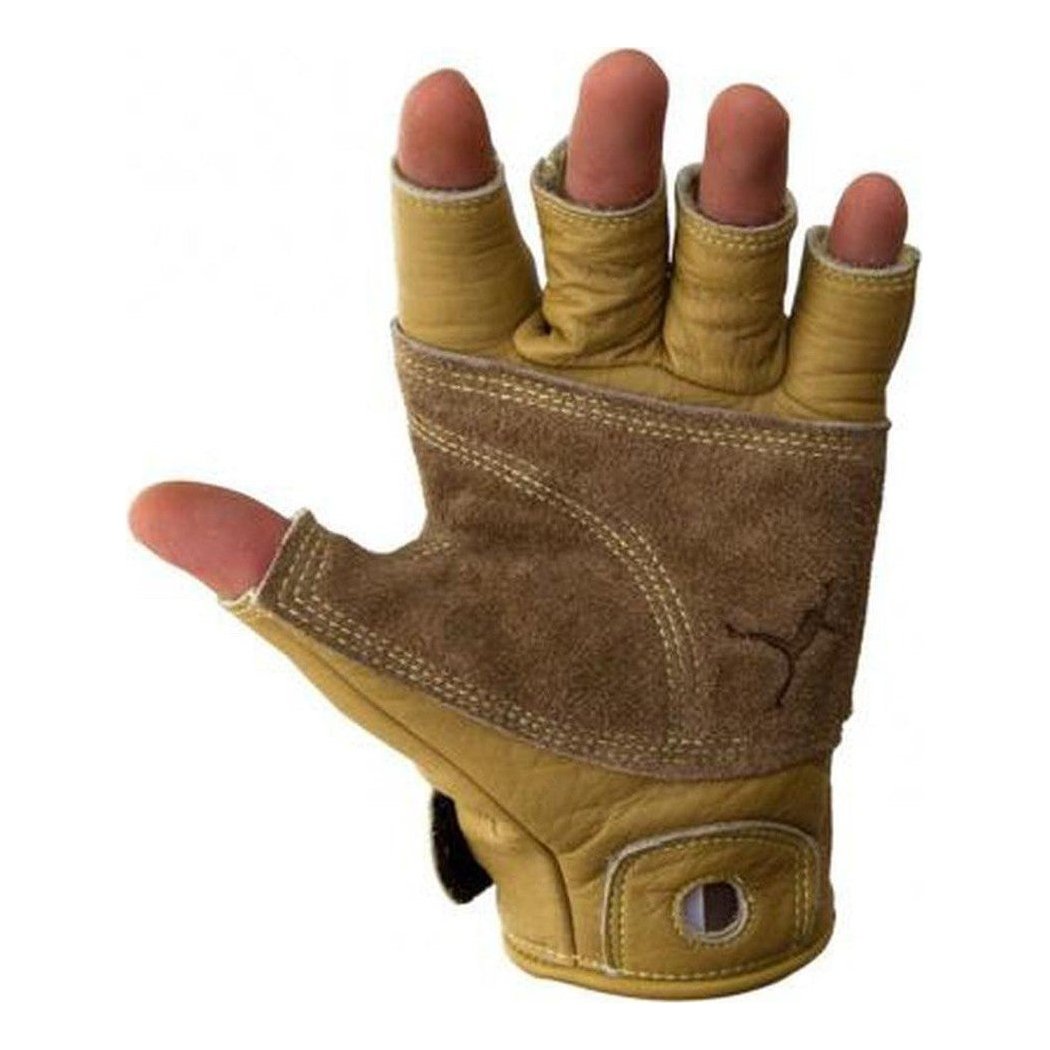 A natural Metolius Climbing Glove - 3/4 Finger shows the Puma logo and a wrist strap on a white background.