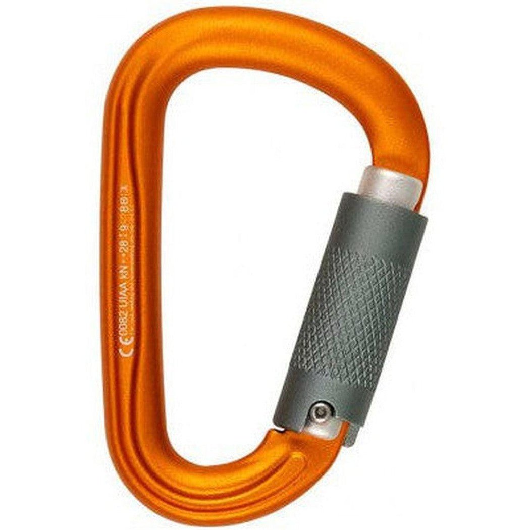 Side view of the Metolius Element Auto Lock carabiner in Gold with a textured locking mechanism and a white background.