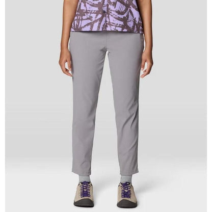 A front view of the Mountain Hardwear Women's Dynama Ankle Pant in Black on a model against a plain background.