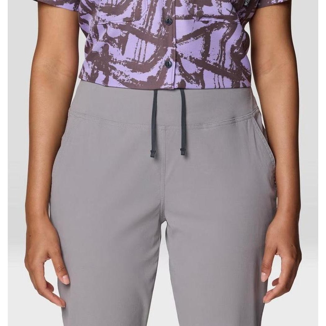 A front view of the Mountain Hardwear Women's Dynama Ankle Pant in Black, showing the drawstring waist and pockets.