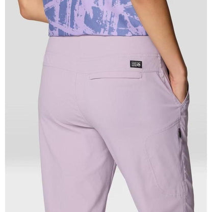 Back view of the Mountain Hardwear Women's Dynama Crop in Atmospheric showing the back pocket and model wearing it.