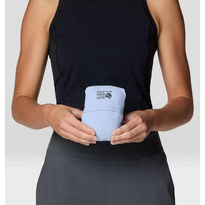 A woman holds the light blue Mountain Hardwear Women's Sunshield Hoody against a plain white background.