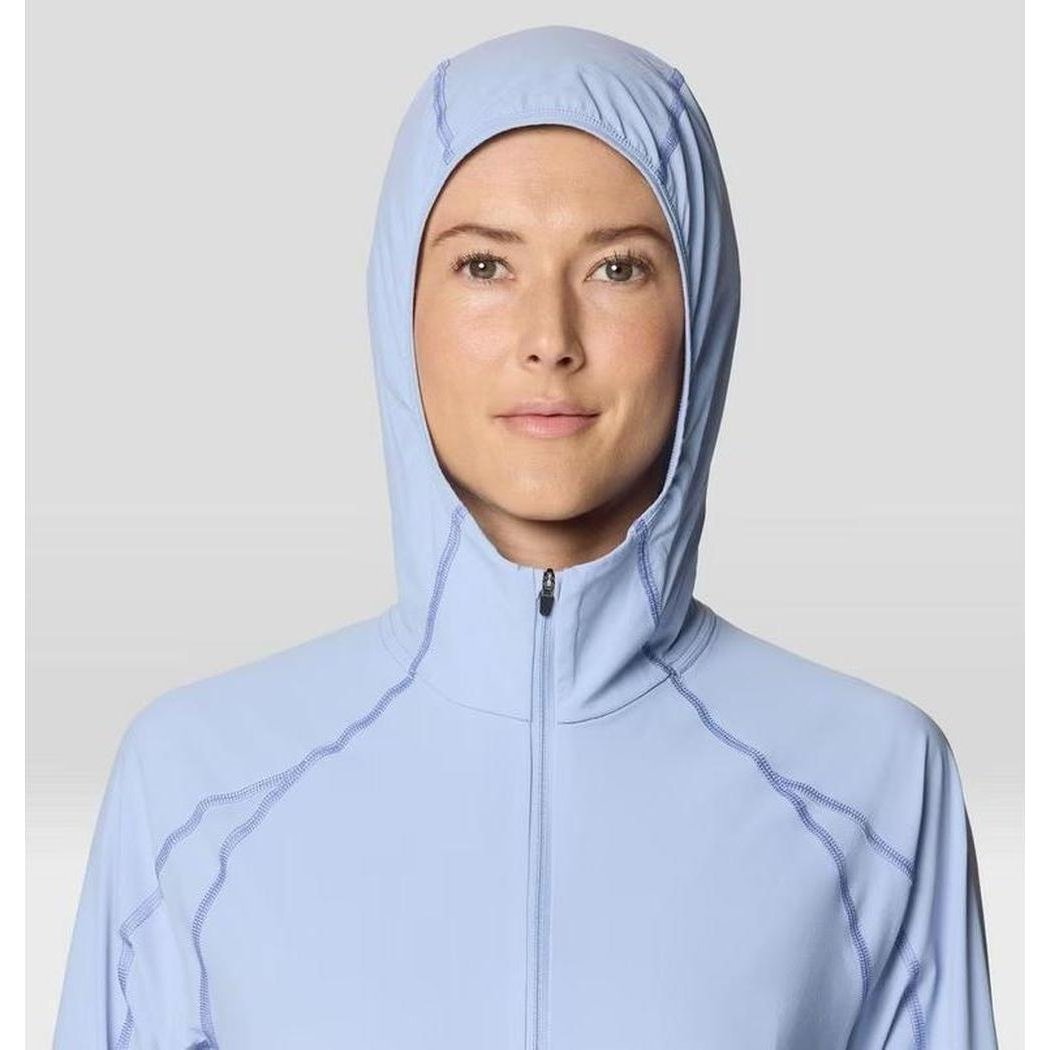 A front view of the Mountain Hardwear Women's Sunshield Hoody in Beach Breeze with a light gray background.
