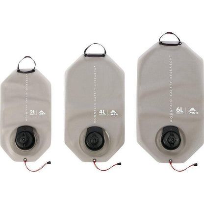 Three MSR DromLite Bags in 2L, 4L, and 6L sizes, side by side on a white background.