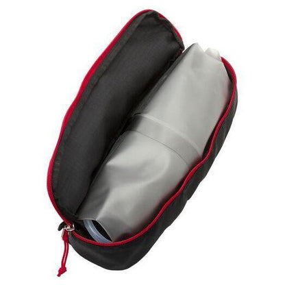 A black and red MSR Guardian Gravity Purifier bag open to show the gray purifier inside against a white background.
