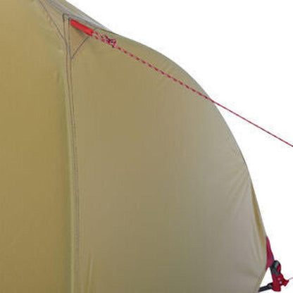 A close-up of the MSR Hubba Hubba 2 Tent V9 showing the red guyline and corner attachment against a white background.