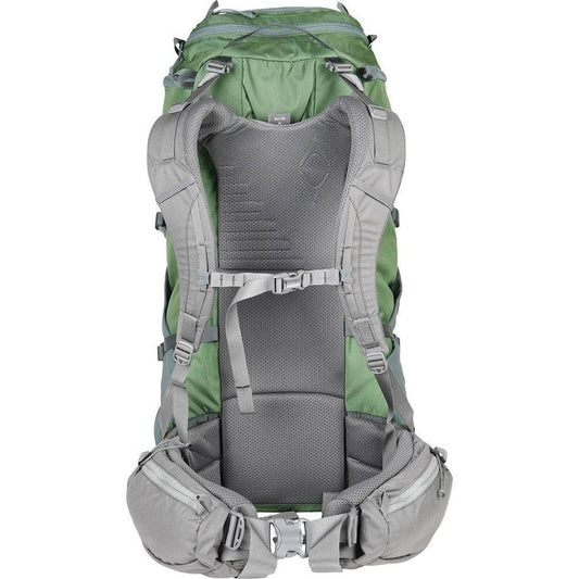 Back view of the Mystery Ranch Men's Coulee 50 backpack in Noble Fir showing the padded back panel and hip belt against a white background.