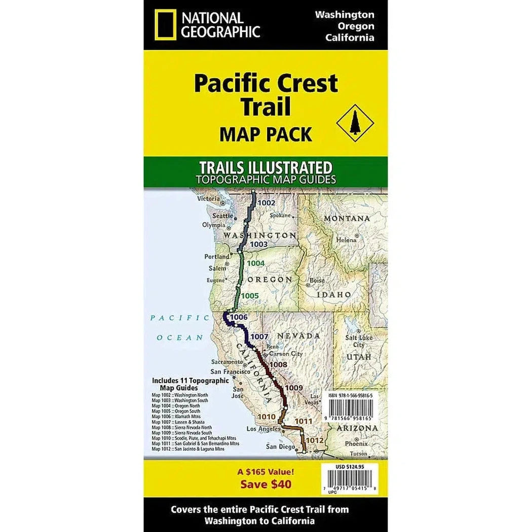 National Geographic Pacific Crest Trail Map Pack showing the map of the trail from Washington to California.