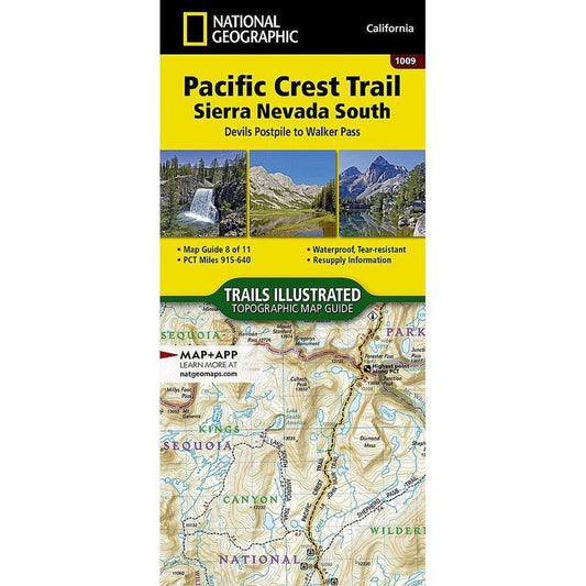 National Geographic Pacific Crest Trail Sierra Nevada South map showing topographic details and trail images.