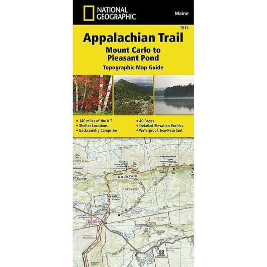 National Geographic Appalachian Trail Mount Carlo to Pleasant Pond topographic map guide showing a detailed map and scenic images on the cover.
