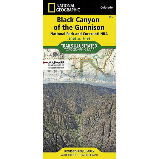 National Geographic Trails Illustrated Black Canyon of the Gunnison National Park map showing a topographic map and a photo of the canyon.
