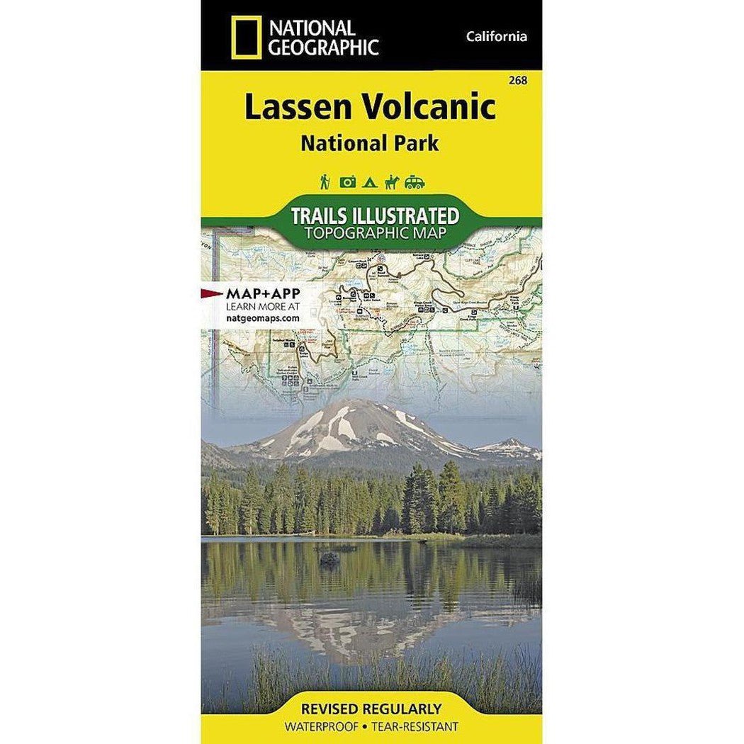 National Geographic Trails Illustrated Lassen Volcanic National Park map showing a mountain and lake on the cover.