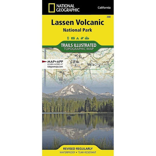 National Geographic Trails Illustrated Lassen Volcanic National Park map showing a mountain and lake on the cover.