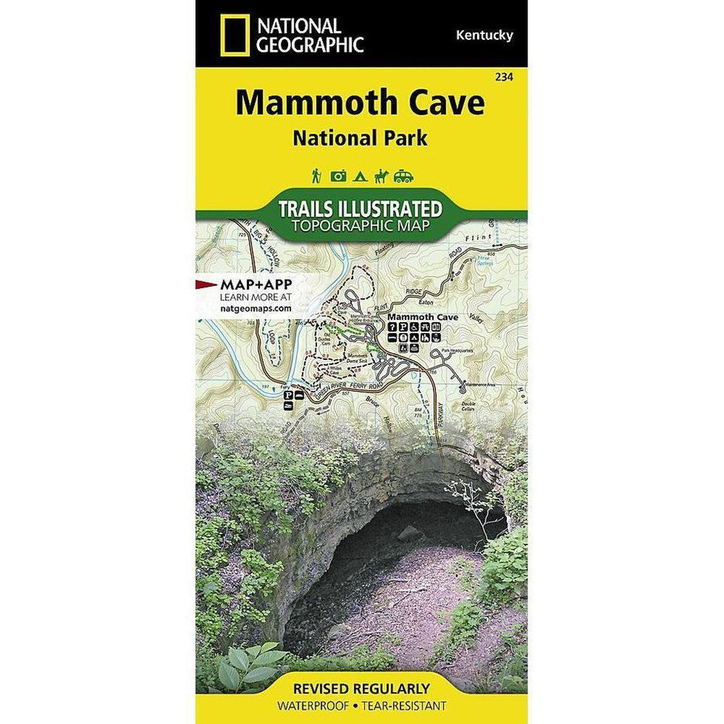 National Geographic Trails Illustrated Mammoth Cave National Park map showing the cave entrance and topographic map details.