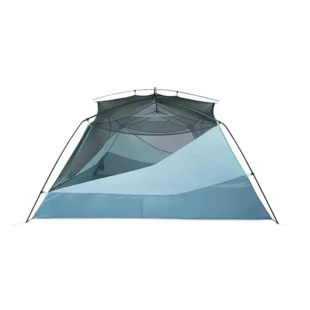 A front view of the NEMO Aurora 3P & Footprint tent in Frost/Silt color, showing the mesh and fabric structure against a white background.