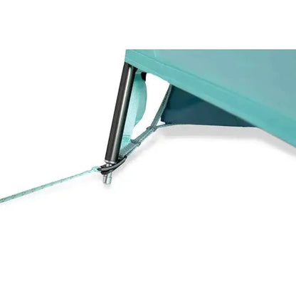 The NEMO Aurora 3P & Footprint tent in Frost/Silt color shows the leg and guy line attachment against a white background.